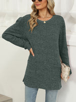 Pocketed Round Neck Long Sleeve T-Shirt