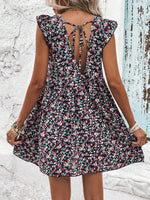 Printed V-Neck Cap Sleeve Mini Dress