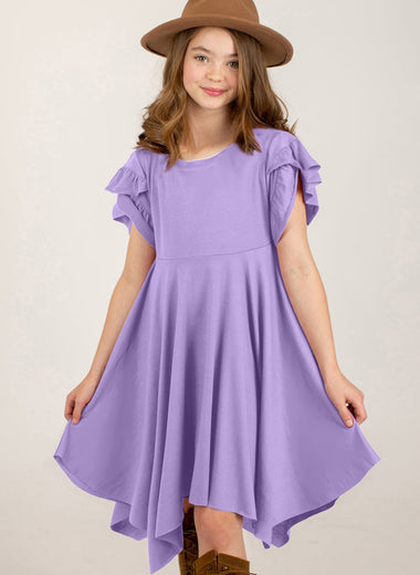 Round Neck Petal Sleeve Dress