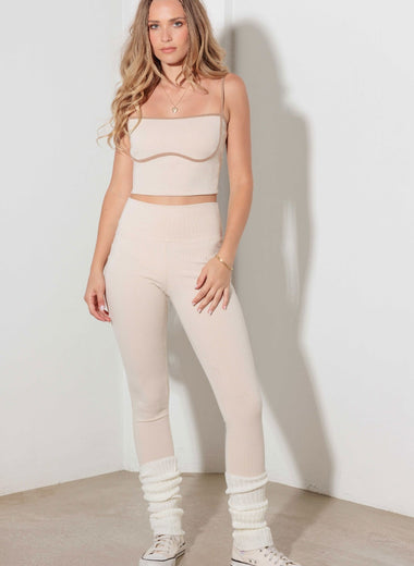 Le Lis Ribbed Crop Cami and High Waist Brushed Leggings Set