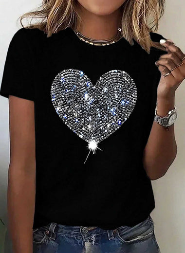 Heart Graphic Round Neck Short Sleeve T-Shirt