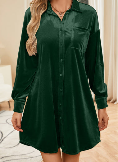 Velvet Collared Neck Long Sleeve Mini Dress