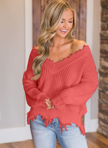 Frayed Hem Dropped Shoulder Sweater