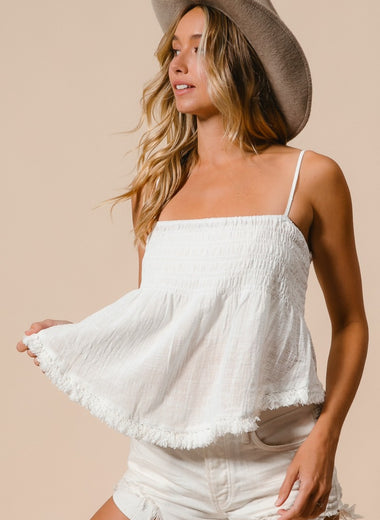 BiBi Fringed Hem Smocked Cami