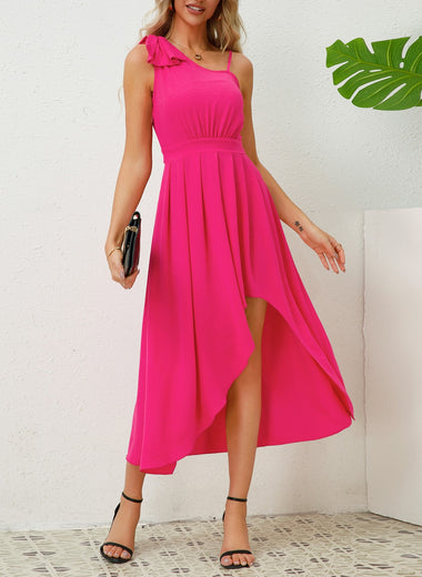 Bow Asymmetrical Neck Sleeveless Dress