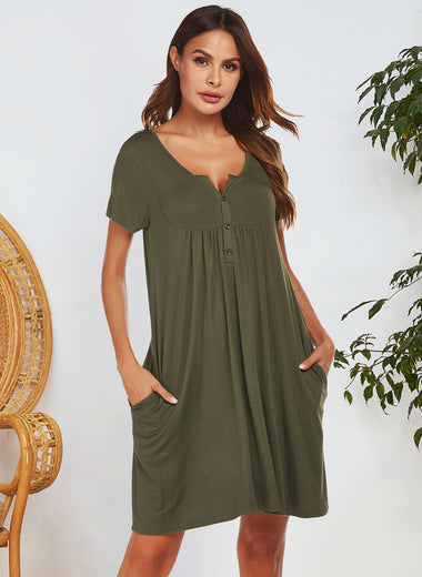 Notched Short Sleeve Mini Lounge Dress