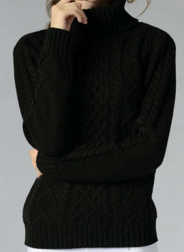 Cable-Knit Turtleneck Long Sleeve Sweater