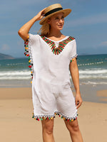 Tassel V-Neck Short Sleeve Cover Up