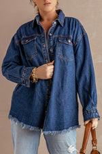 Button Up Pocketed Raw Hem Denim Jacket