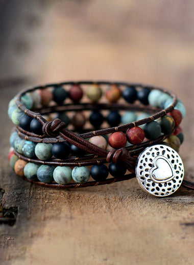 Handmade Triple Layer Beaded Agate Bracelet