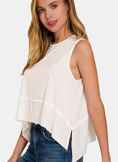 Zenana Slit High-Low Round Neck Tank