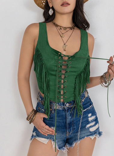 Fringe Lace-Up Wide Strap Tank