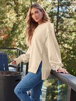 Slit Round Neck Long Sleeve Sweatshirt