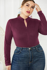 Plus Size Zip Up Long Sleeve Bodysuit