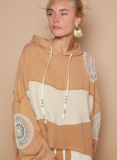 POL Openwork Contrast Dropped Shoulder Hoodie