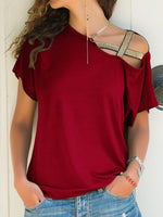 Asymmetrical Neck Short Sleeve T-Shirt