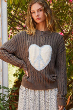 POL Cable-Knit Peace Patch Dropped Shoulder Sweater