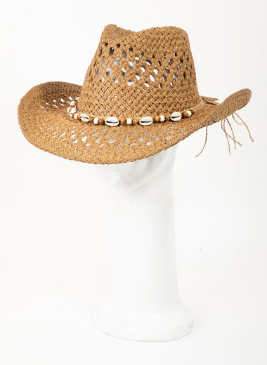 Fame Cowrie Shell Beaded String Straw Hat