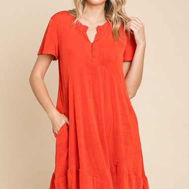 Culture Code Full Size Notched Short Sleeve Dress