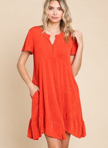 Culture Code Full Size Notched Short Sleeve Dress