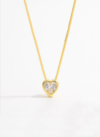 925 Sterling Silver Inlaid Zircon Heart Pendant Necklace