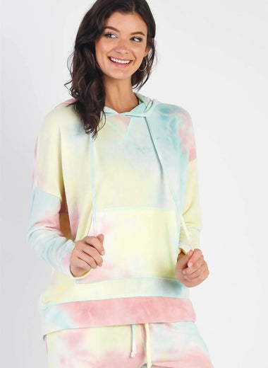 Cherish Apparel Drawstring Tie-Dye Dropped Shoulder Hoodie