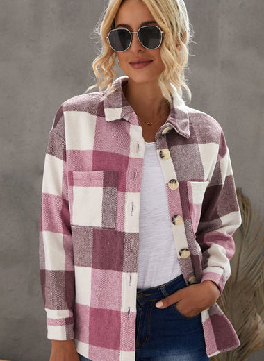 Plaid Button Up Dropped Shoulder Jacket