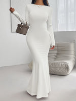 Backless Round Neck Long Sleeve Maxi Dress