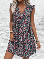 Printed V-Neck Cap Sleeve Mini Dress