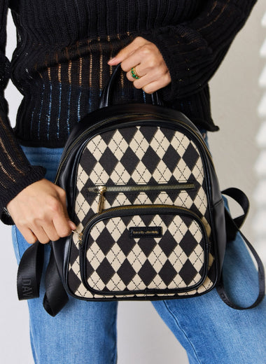 David Jones Argyle Pattern PU Leather Backpack