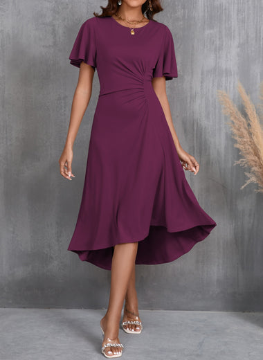 Round Neck Flutter Sleeve Midi Dress