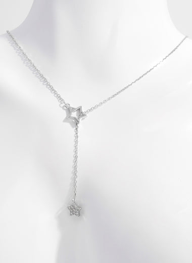 925 Sterling Silver Zircon Star Drop Necklace