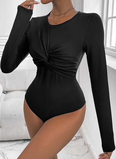 Twisted Round Neck Long Sleeve Bodysuit