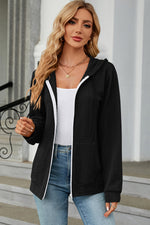 Drawstring Zip Up Long Sleeve Hoodie