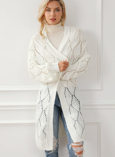 Openwork Open Front Dropped Shoulder Cardigan