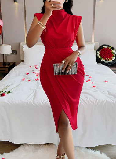 Cutout Slit Mock Neck Sleeveless Dress