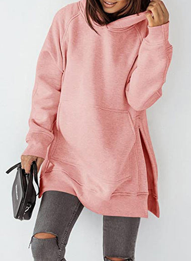 Slit Pocketed Raglan Sleeve Hoodie