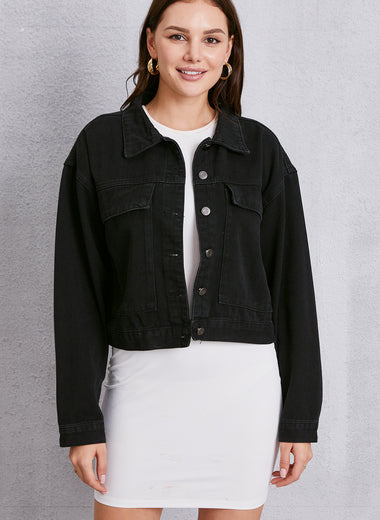 Button Up Dropped Shoulder Denim Jacket