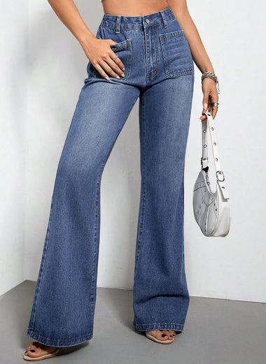 High Waist Bootcut Jeans with Pockets