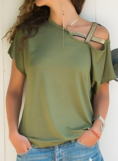 Asymmetrical Neck Short Sleeve T-Shirt