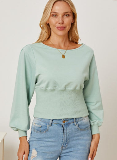 Boat Neck Lantern Sleeve Blouse