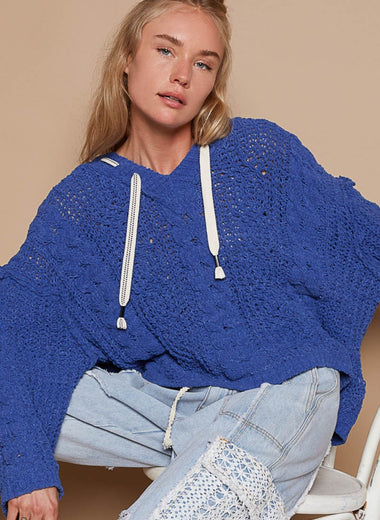 POL Cable Knit Hooded Chenille Sweater