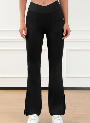 Wide Waistband Slit Bootcut Active Pants