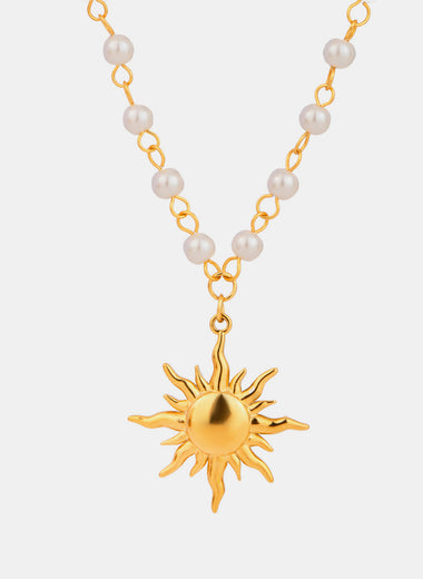 18K Gold-Plated Pearl Sun Necklace