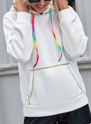 Contrast Stitching Drawstring Raglan Sleeve Hoodie