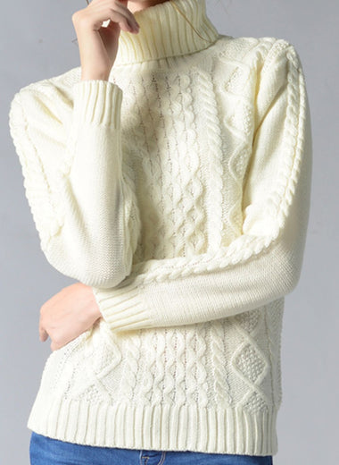 Cable-Knit Turtleneck Pullover Sweater