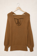 Double Take Tied Balloon Sleeve Round Neck Sweater