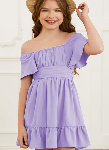 Ruffle Hem Tie-Back Flutter Sleeve Dress