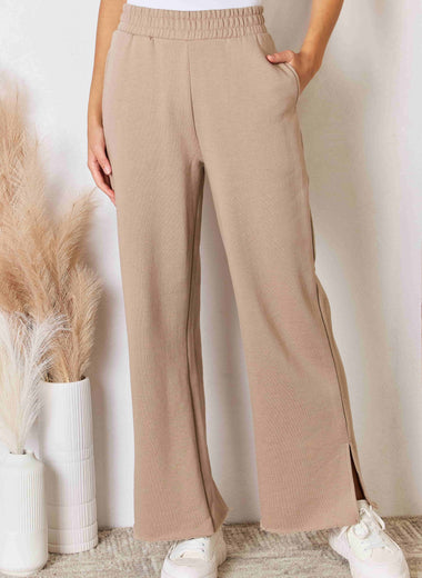 RISEN Wide Waistband Slit Wide Leg Pants