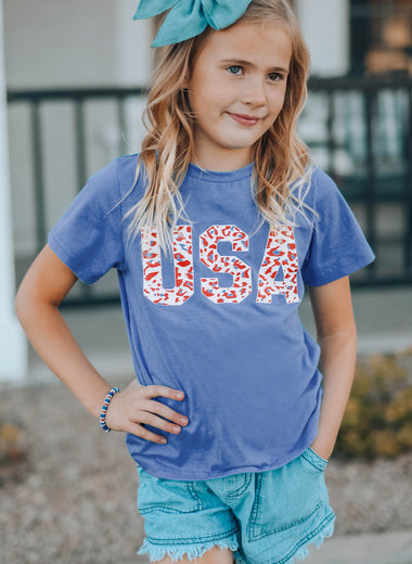 Girls USA Leopard Graphic Tee